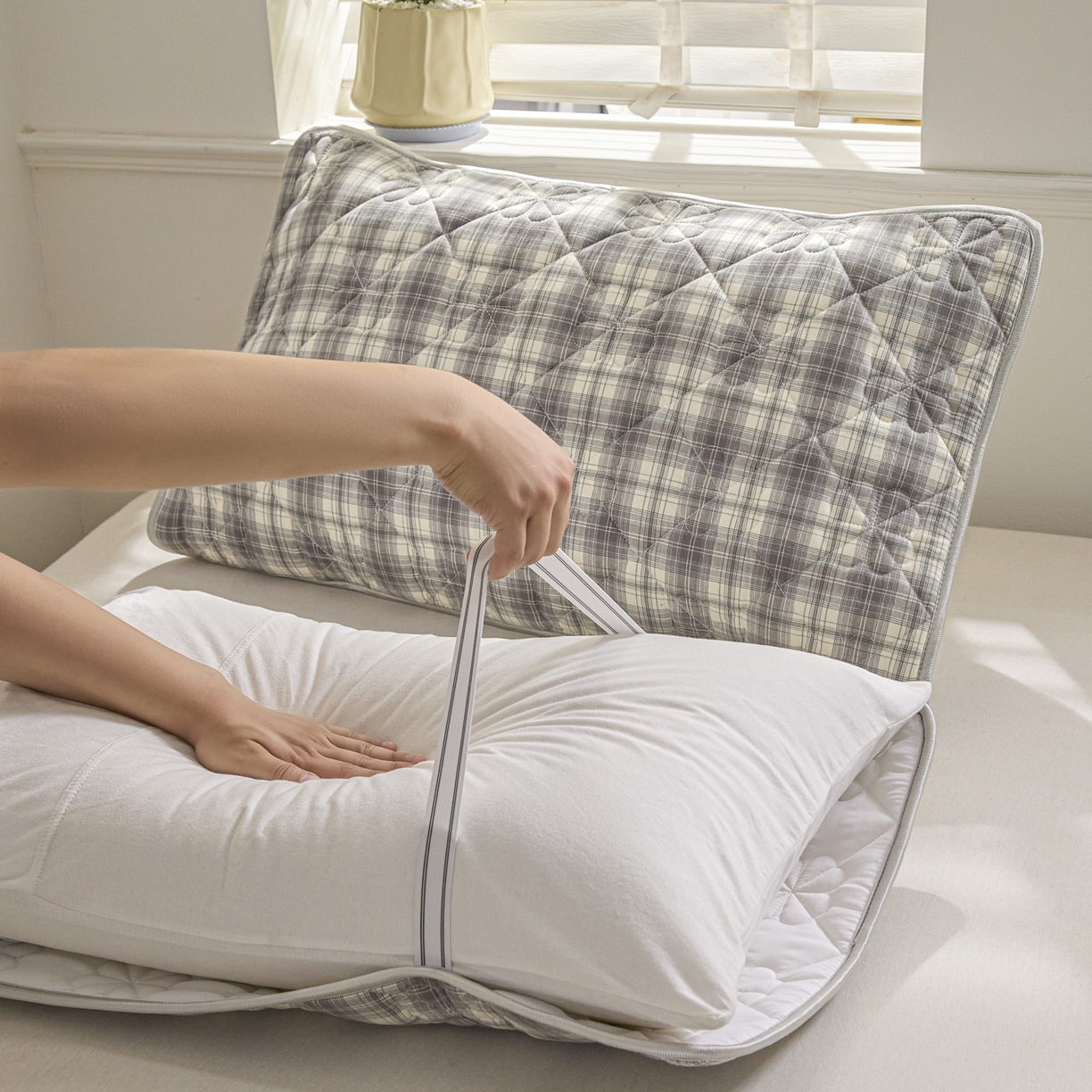 91家纺网 家纺一手货源 找家纺 芬晴家纺 2025新款A类全棉格子枕套枕巾系列 枕巾-世纪 50*80cm枕巾一只