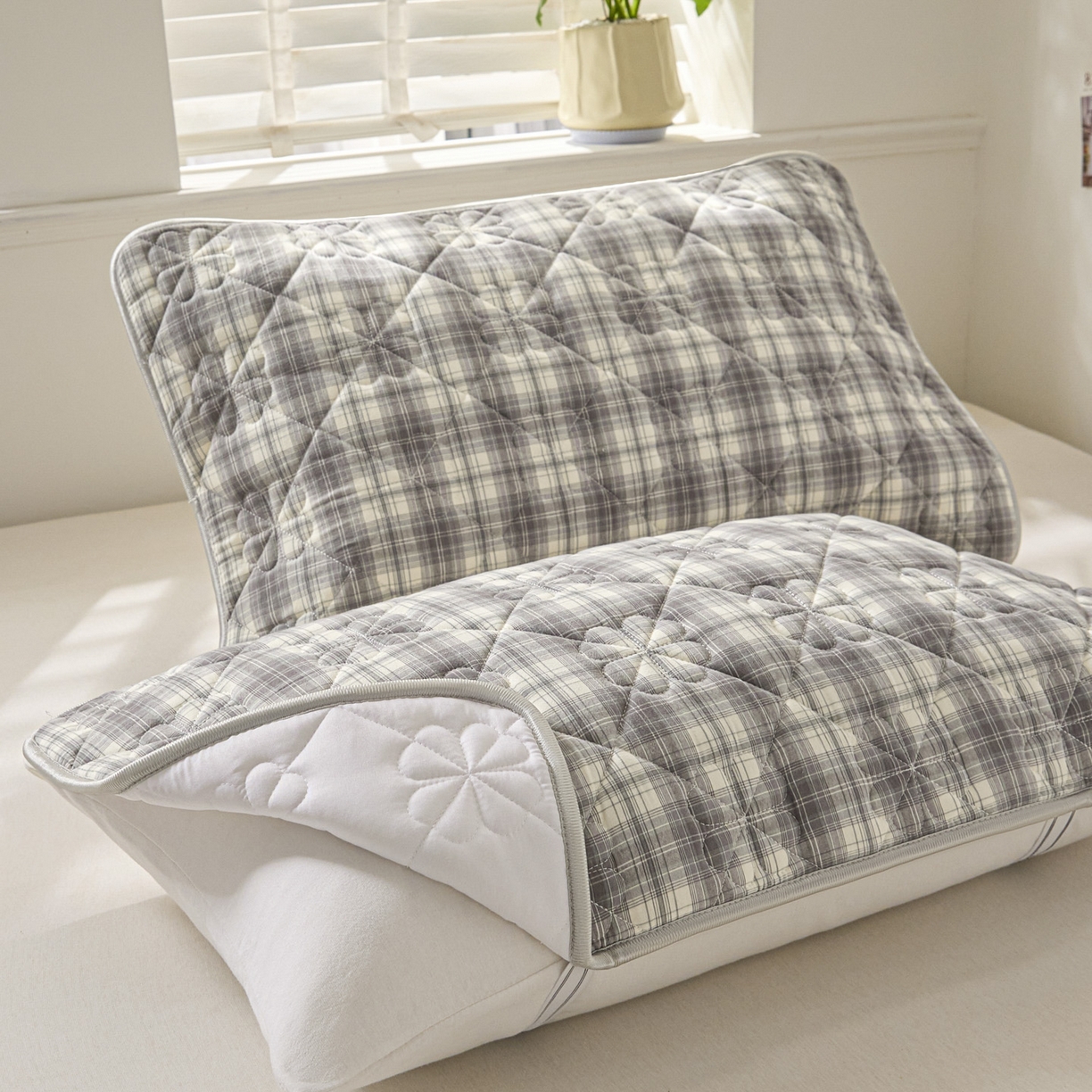 91家纺网 家纺一手货源 找家纺 芬晴家纺 2025新款A类全棉格子枕套枕巾系列 枕巾-世纪 50*80cm枕巾一对