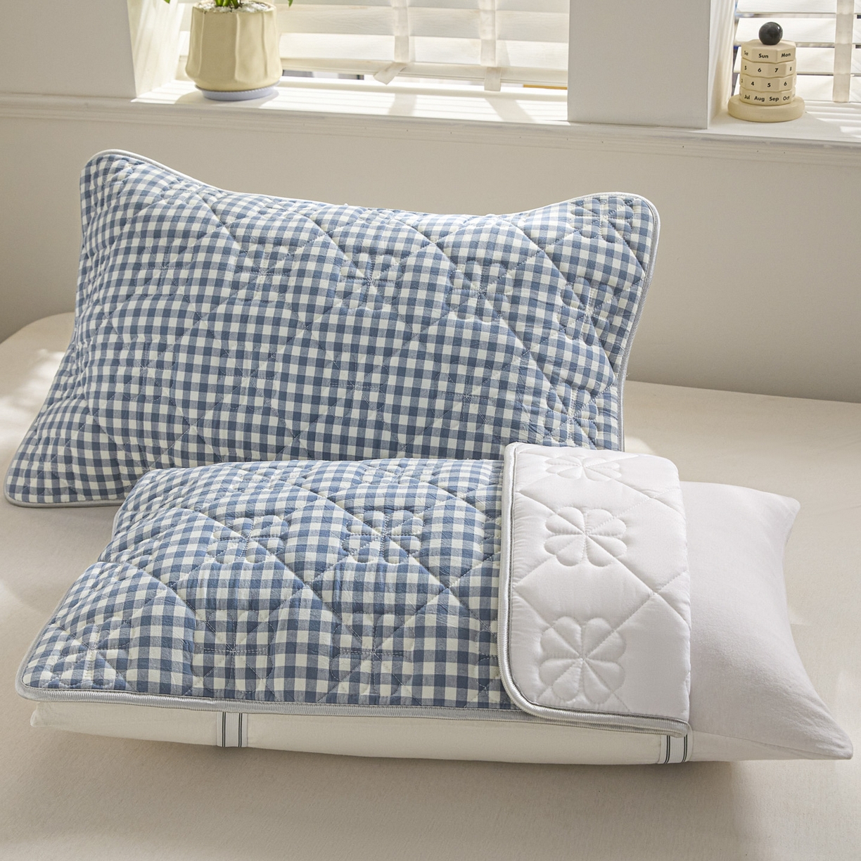 芬晴家纺 2025新款A类全棉格子枕套枕巾系列 枕巾-小蓝格 50*80cm枕巾一只
