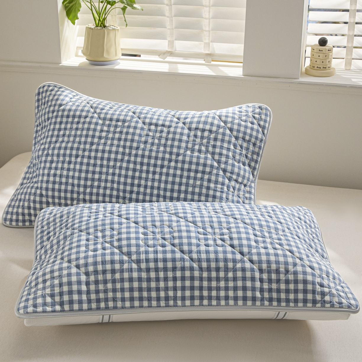 91家纺网 家纺一手货源 找家纺 芬晴家纺 2025新款A类全棉格子枕套枕巾系列 枕巾-小蓝格 50*80cm枕巾一只