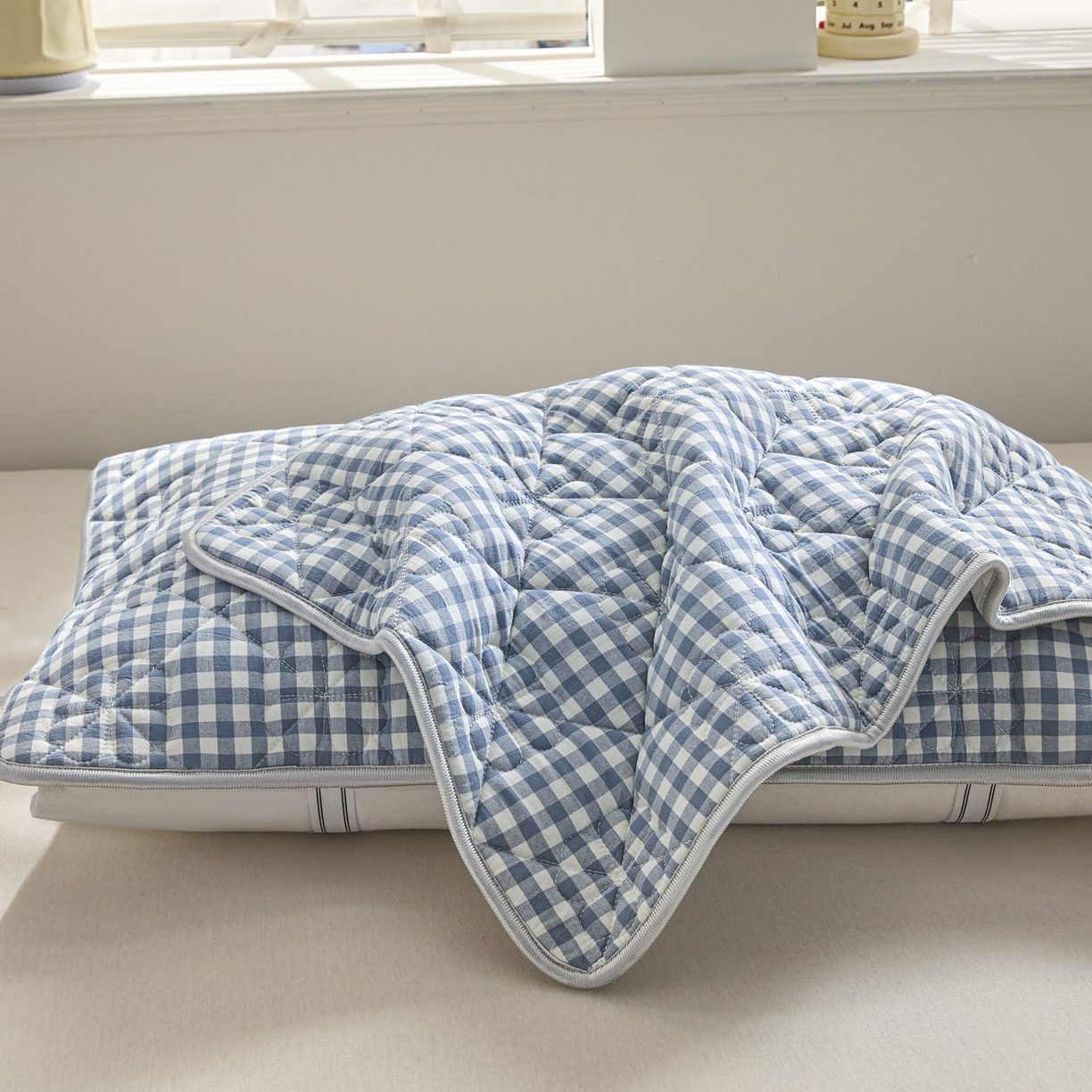 91家纺网 家纺一手货源 找家纺 芬晴家纺 2025新款A类全棉格子枕套枕巾系列 枕巾-小蓝格 50*80cm枕巾一对