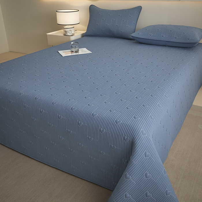 芬晴家纺 2025新款A类全棉水洗棉床盖-心欢系列-遇见系列 心欢-雾蓝