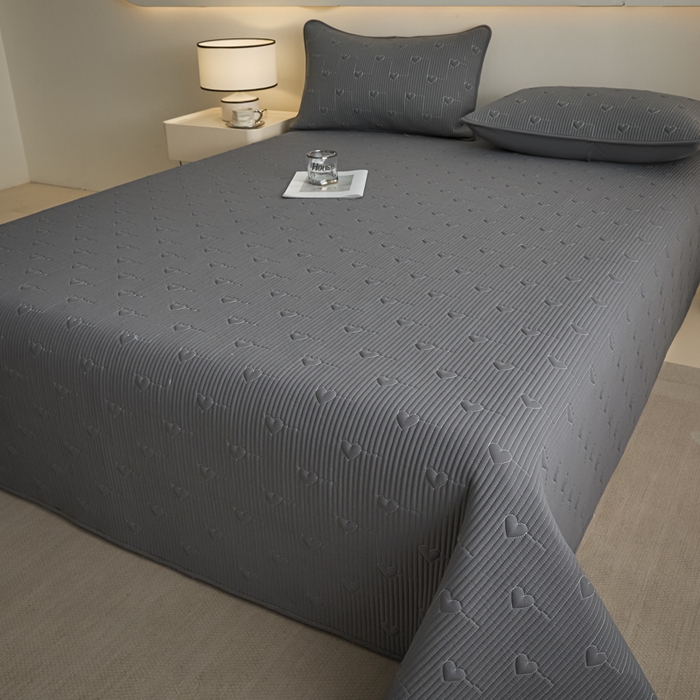 芬晴家纺 2025新款A类全棉水洗棉床盖-心欢系列-遇见系列 心欢-岩灰