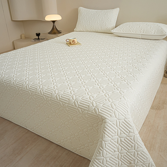 芬晴家纺 2025新款A类全棉水洗棉床盖-心欢系列-遇见系列 依恋-白