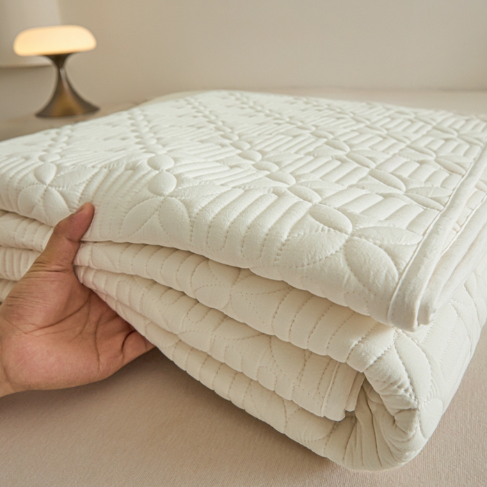 91家纺网 家纺一手货源 找家纺 芬晴家纺 2025新款A类全棉水洗棉床盖-心欢系列-遇见系列 依恋-白