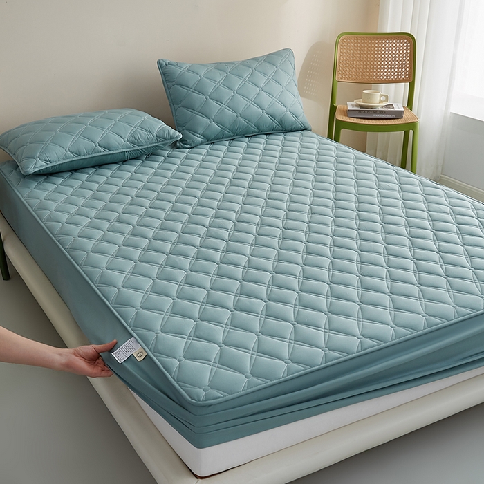 91家纺网 家纺一手货源 找家纺 卓越家纺 2025新款全棉轻奢款床笠 全棉轻奢-天青