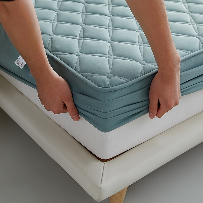 91家纺网 家纺一手货源 找家纺 卓越家纺 2025新款全棉轻奢款床笠 全棉轻奢-天青