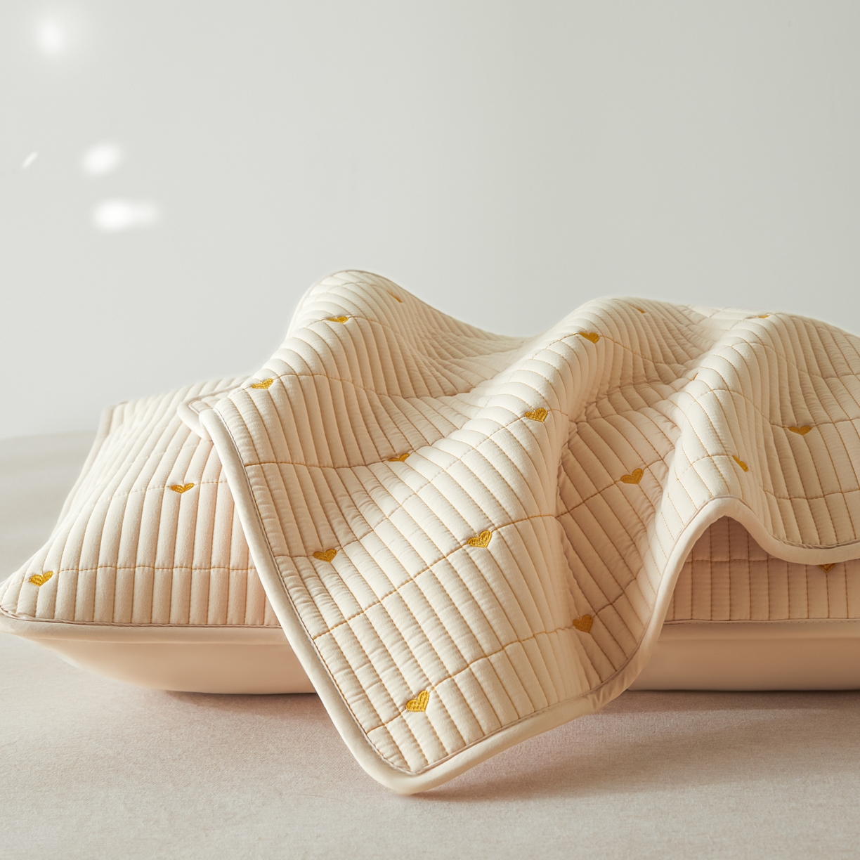 91家纺网 家纺一手货源 找家纺 芬晴家纺 2025新款防水枕套-繁星-爱心-简爱-空间 爱心-卡其