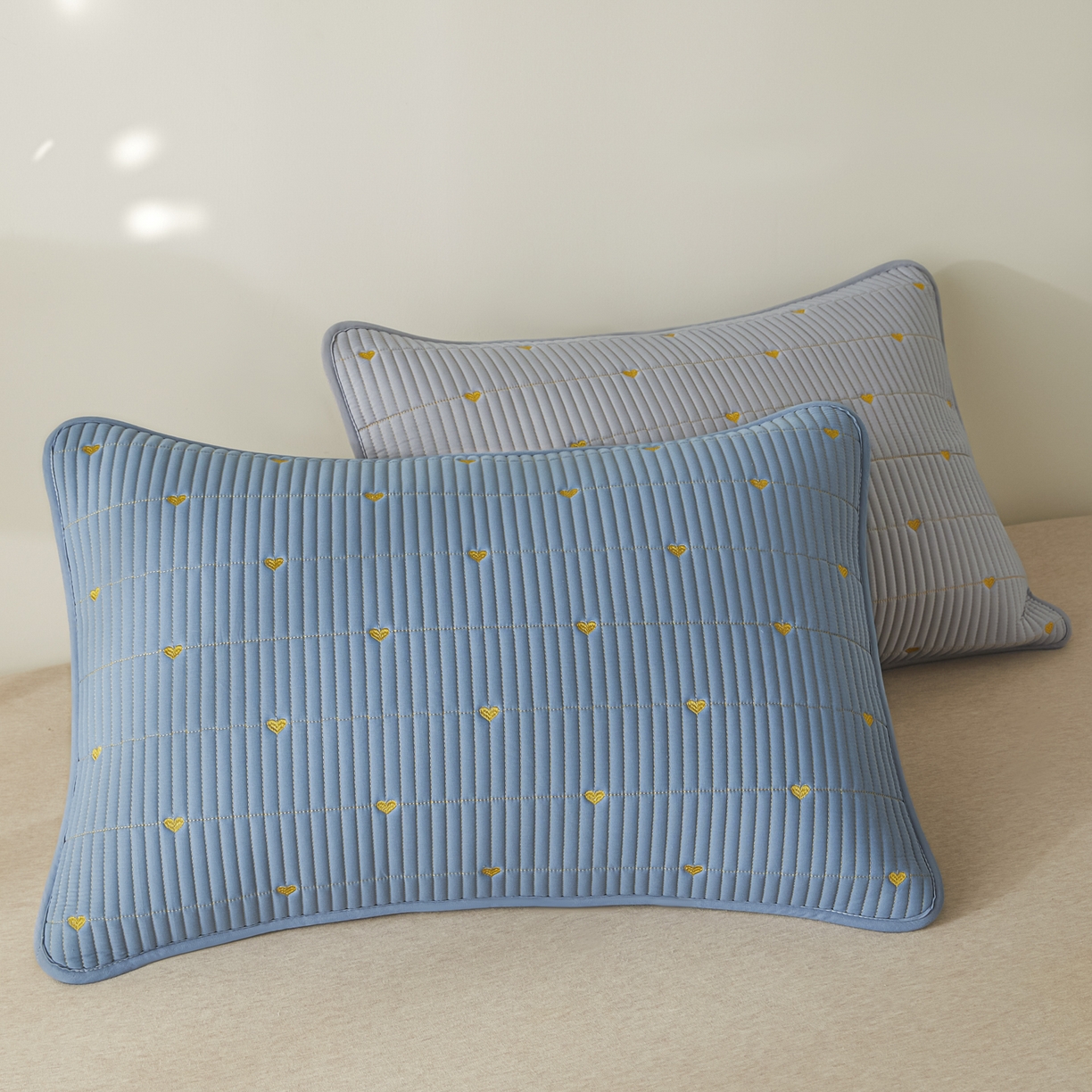 芬晴家纺 2025新款防水枕套-繁星-爱心-简爱-空间 爱心+蓝+灰