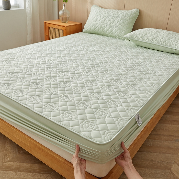 91家纺网 家纺一手货源 找家纺 （总）卓越家纺 2025新款山茶花款防水夹棉床笠