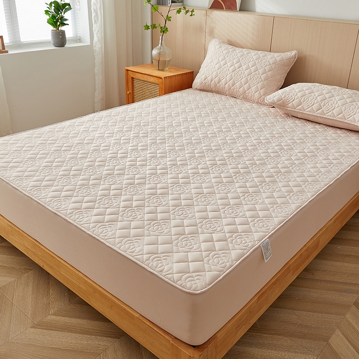 91家纺网 家纺一手货源 找家纺 （总）卓越家纺 2025新款山茶花款防水夹棉床笠