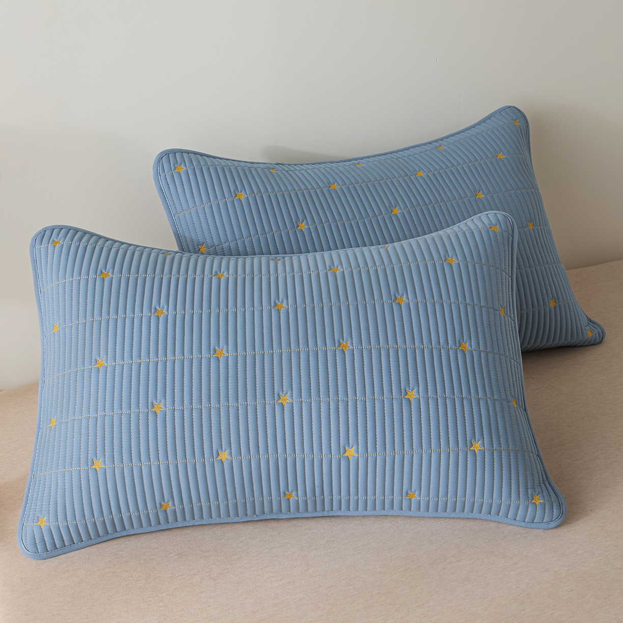 91家纺网 家纺一手货源 找家纺 芬晴家纺 2025新款防水枕套-繁星-爱心-简爱-空间 繁星-雾蓝