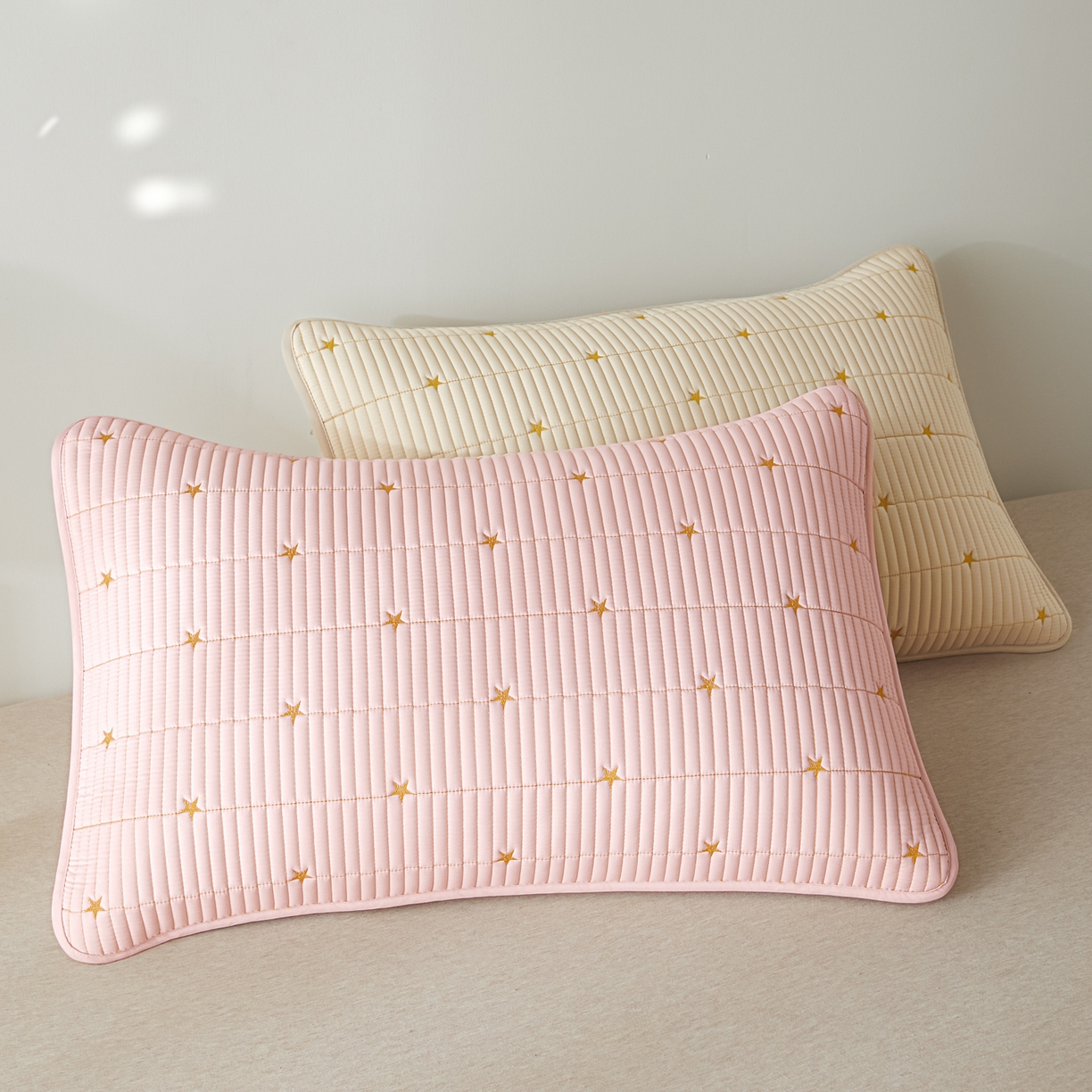 芬晴家纺 2025新款防水枕套-繁星-爱心-简爱-空间 繁星-卡其+粉