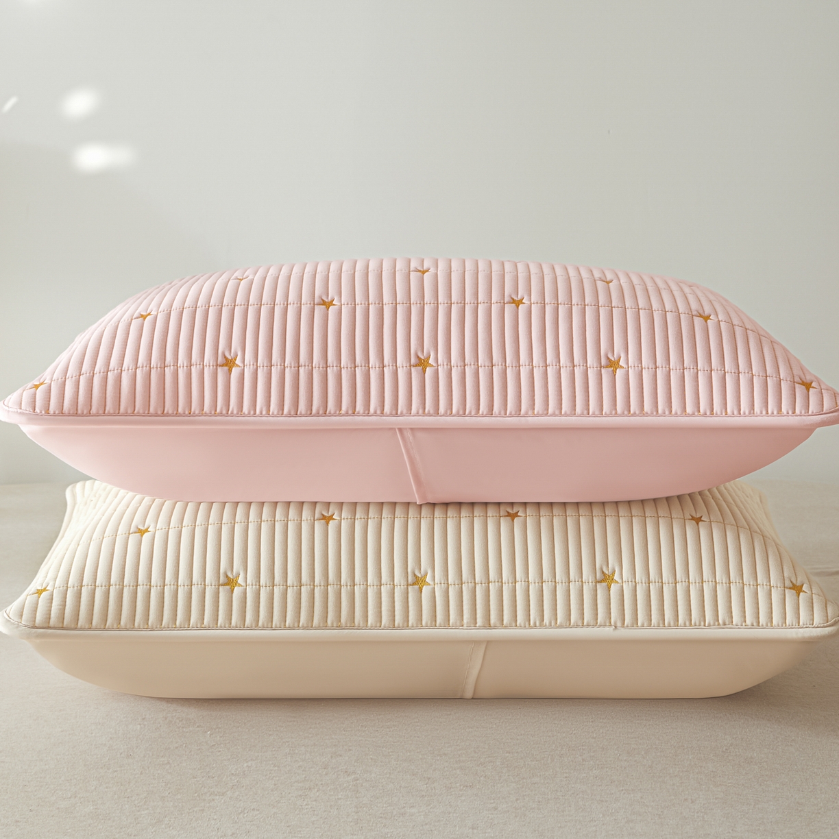 91家纺网 家纺一手货源 找家纺 芬晴家纺 2025新款防水枕套-繁星-爱心-简爱-空间 繁星-卡其+粉