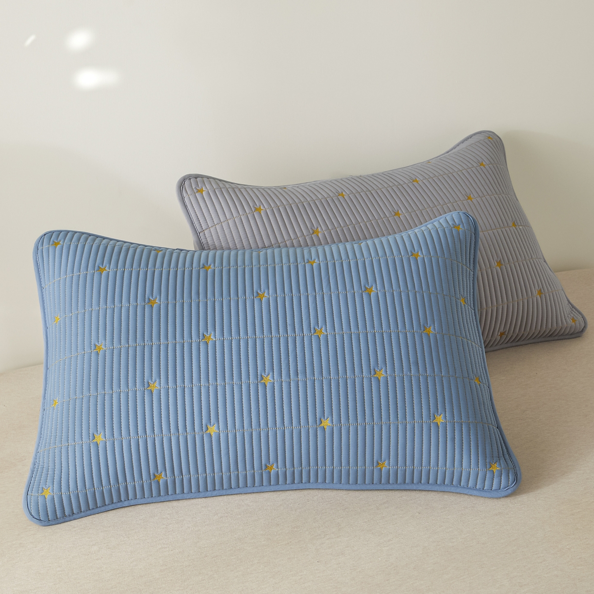 芬晴家纺 2025新款防水枕套-繁星-爱心-简爱-空间 繁星-蓝+灰