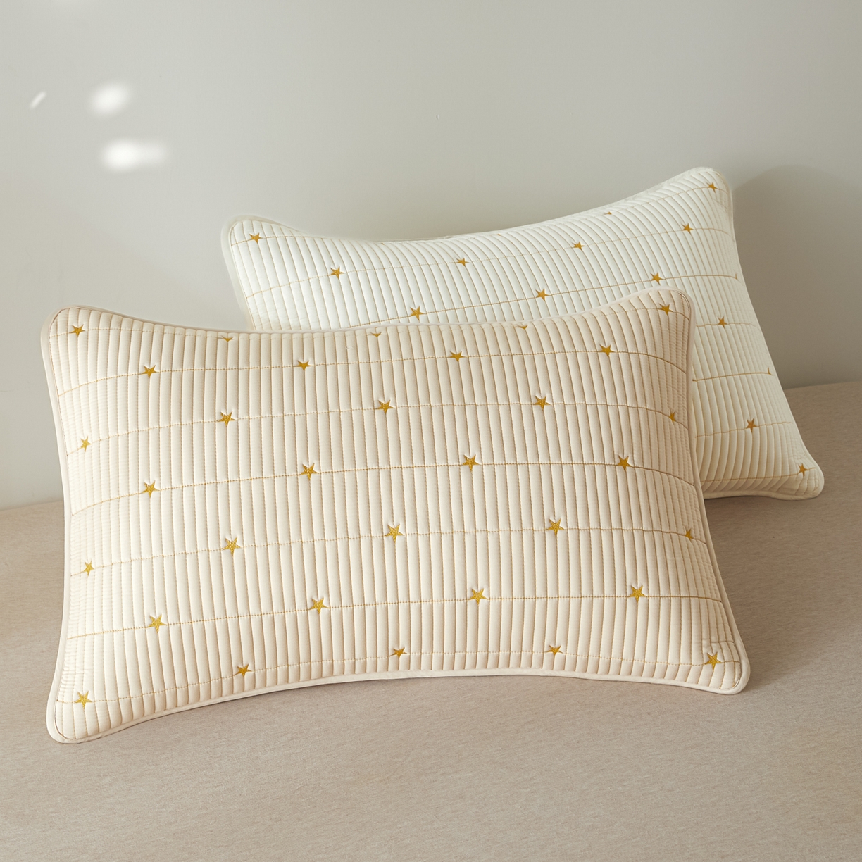芬晴家纺 2025新款防水枕套-繁星-爱心-简爱-空间 繁星-米白+卡其