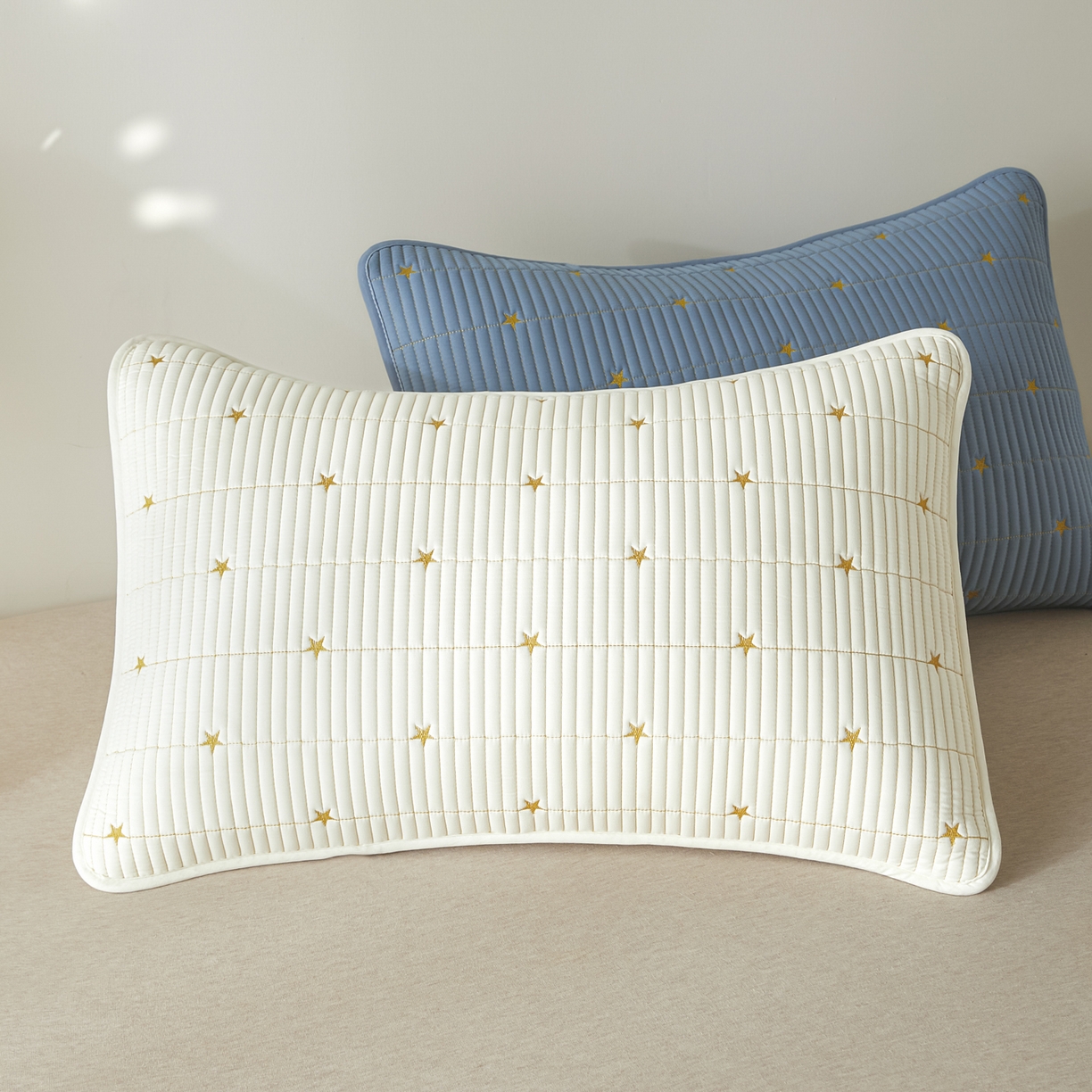 芬晴家纺 2025新款防水枕套-繁星-爱心-简爱-空间 繁星-米白+蓝