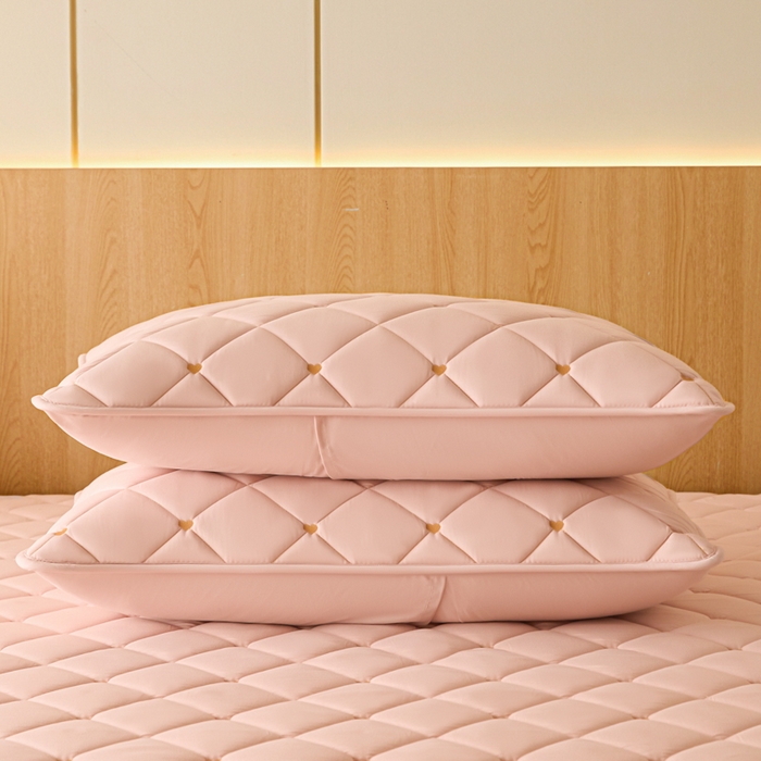 91家纺网 家纺一手货源 找家纺 芬晴家纺 2025新款防水枕套-繁星-爱心-简爱-空间 简爱-豆沙粉