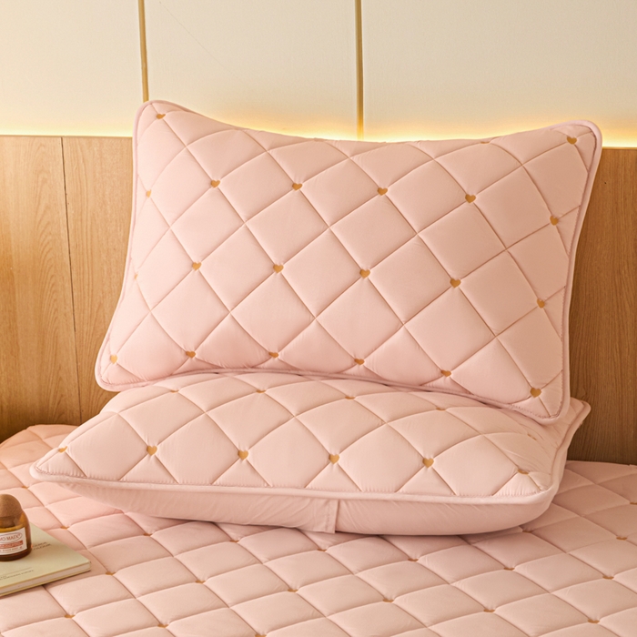 91家纺网 家纺一手货源 找家纺 芬晴家纺 2025新款防水枕套-繁星-爱心-简爱-空间 简爱-豆沙粉