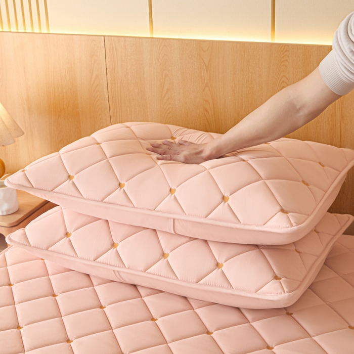 91家纺网 家纺一手货源 找家纺 芬晴家纺 2025新款防水枕套-繁星-爱心-简爱-空间 简爱-豆沙粉