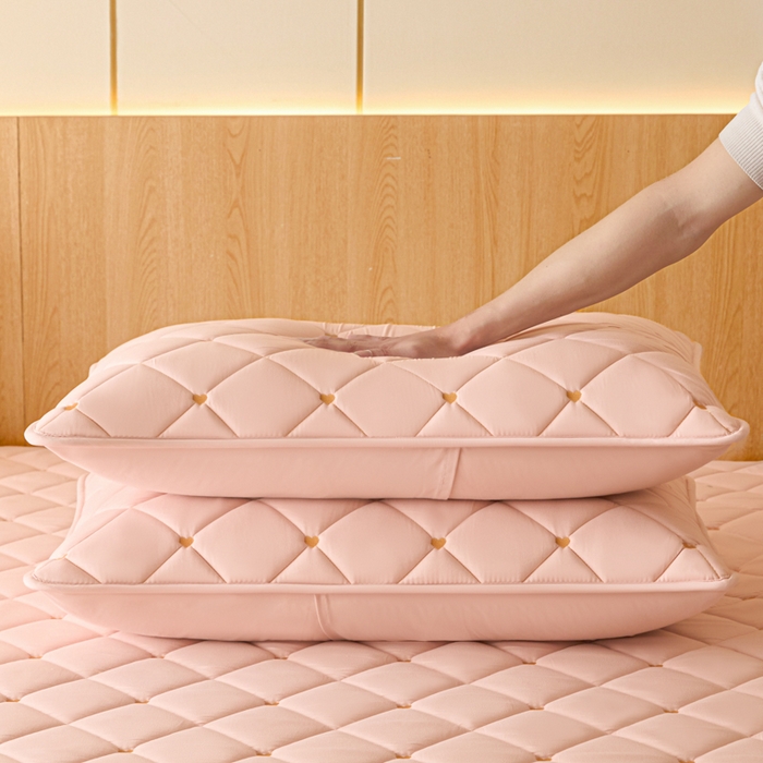 91家纺网 家纺一手货源 找家纺 芬晴家纺 2025新款防水枕套-繁星-爱心-简爱-空间 简爱-豆沙粉