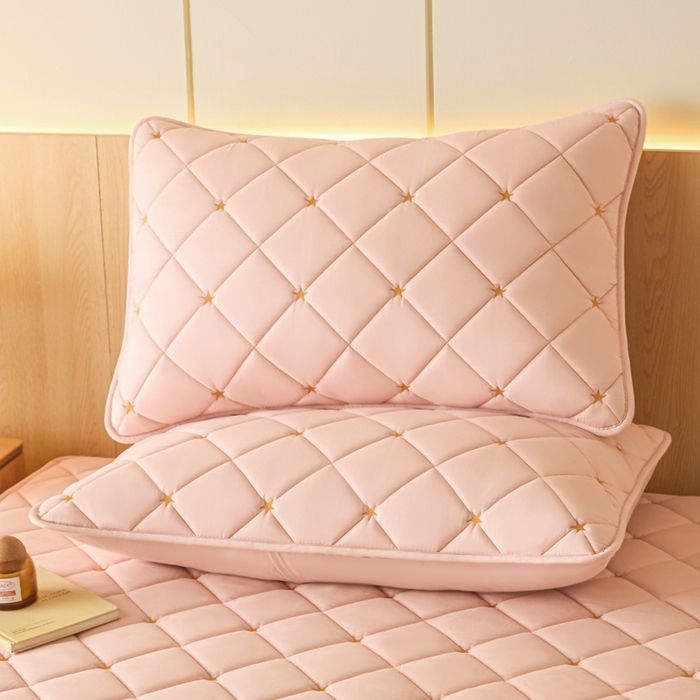 91家纺网 家纺一手货源 找家纺 芬晴家纺 2025新款防水枕套-繁星-爱心-简爱-空间 空间-豆沙粉