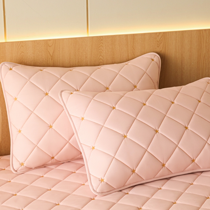 91家纺网 家纺一手货源 找家纺 芬晴家纺 2025新款防水枕套-繁星-爱心-简爱-空间 空间-豆沙粉