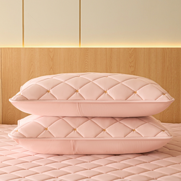 91家纺网 家纺一手货源 找家纺 芬晴家纺 2025新款防水枕套-繁星-爱心-简爱-空间 空间-豆沙粉