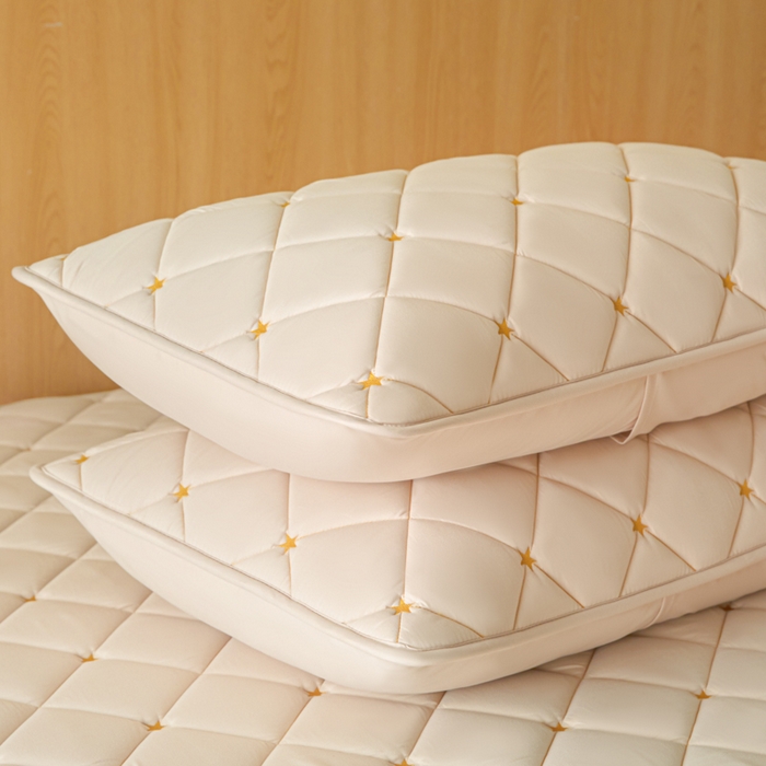 91家纺网 家纺一手货源 找家纺 芬晴家纺 2025新款防水枕套-繁星-爱心-简爱-空间 空间-卡其