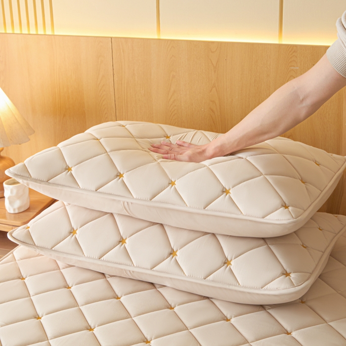 91家纺网 家纺一手货源 找家纺 芬晴家纺 2025新款防水枕套-繁星-爱心-简爱-空间 空间-卡其