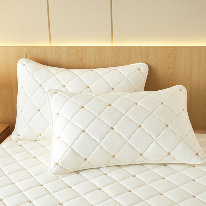 91家纺网 家纺一手货源 找家纺 芬晴家纺 2025新款防水枕套-繁星-爱心-简爱-空间 空间-米白