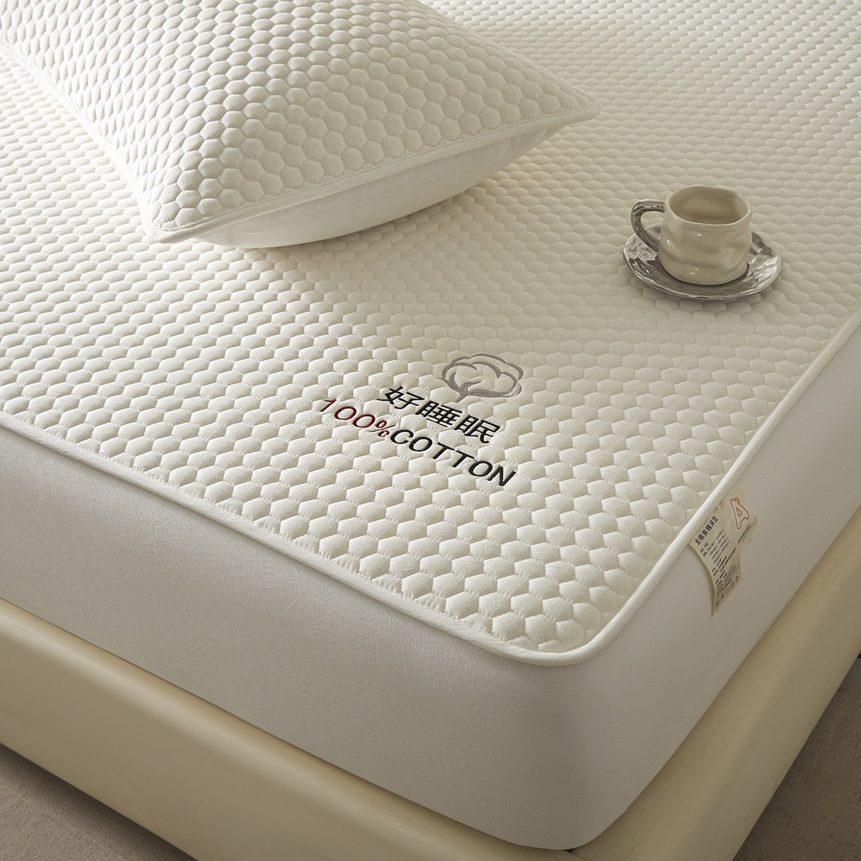 芬晴家纺 2025新款A类好睡眠全棉夹棉系列床笠 好睡眠-白