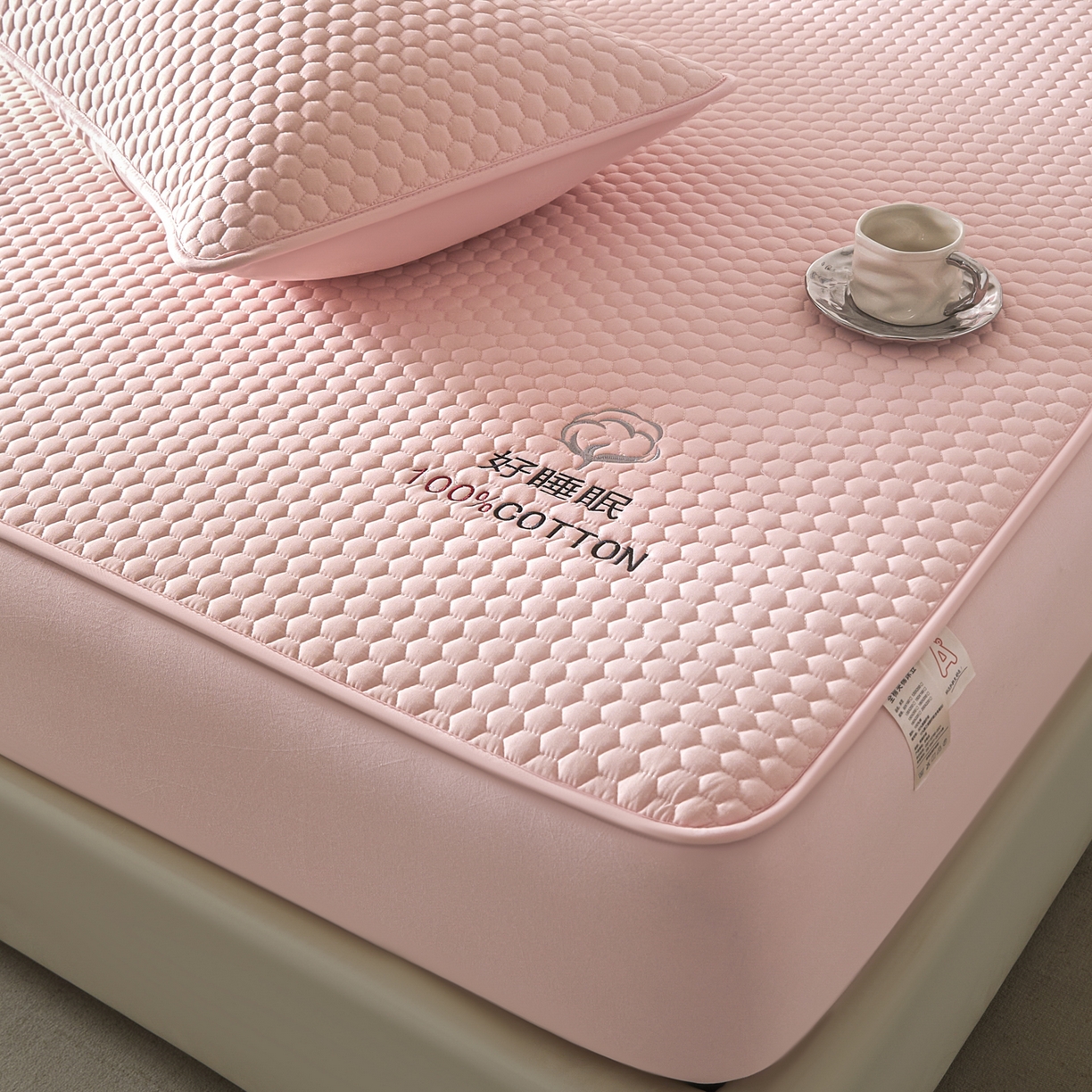 91家纺网 家纺一手货源 找家纺 芬晴家纺 2025新款A类好睡眠全棉夹棉系列床笠 好睡眠-嫩粉