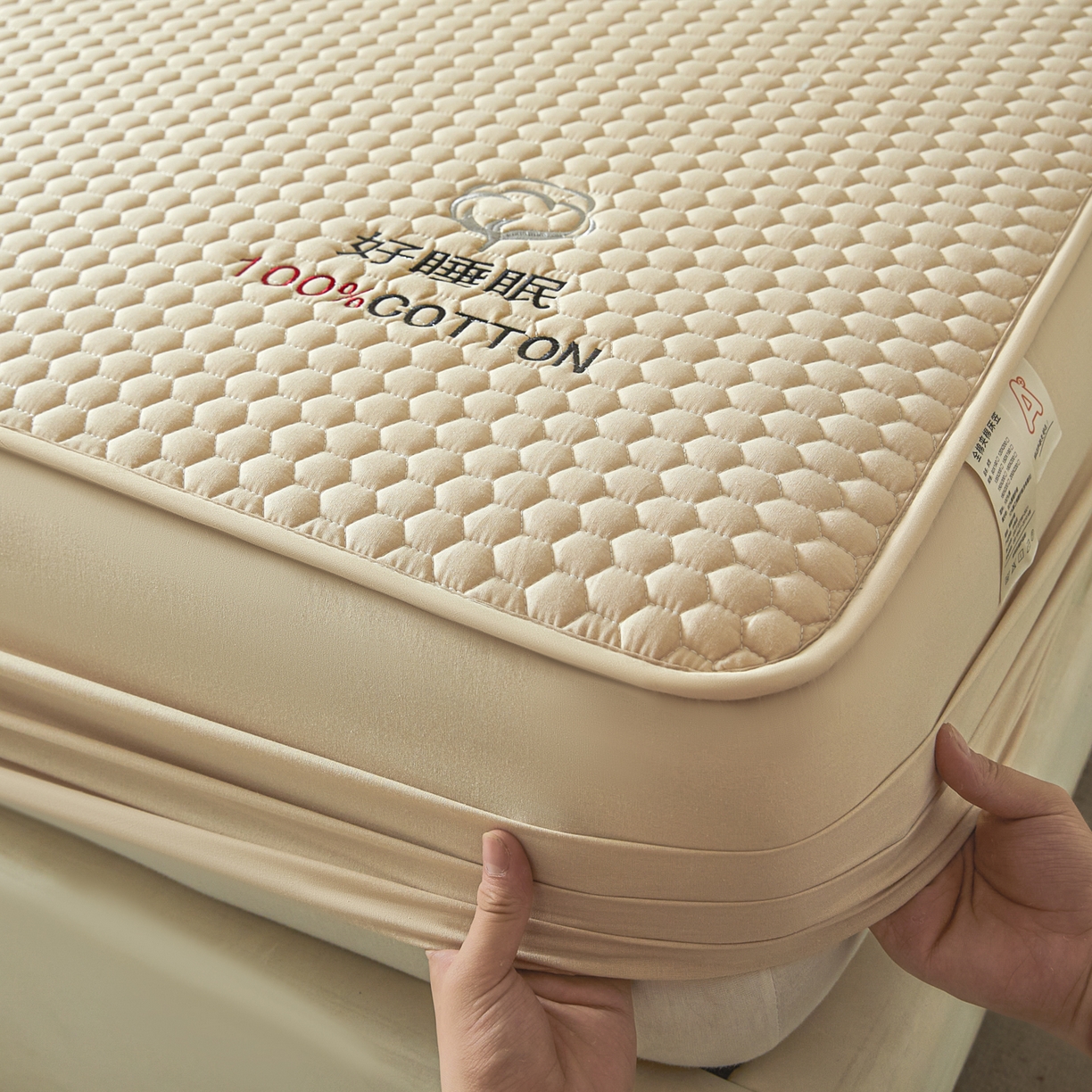 91家纺网 家纺一手货源 找家纺 芬晴家纺 2025新款A类好睡眠全棉夹棉系列床笠 好睡眠-浅卡