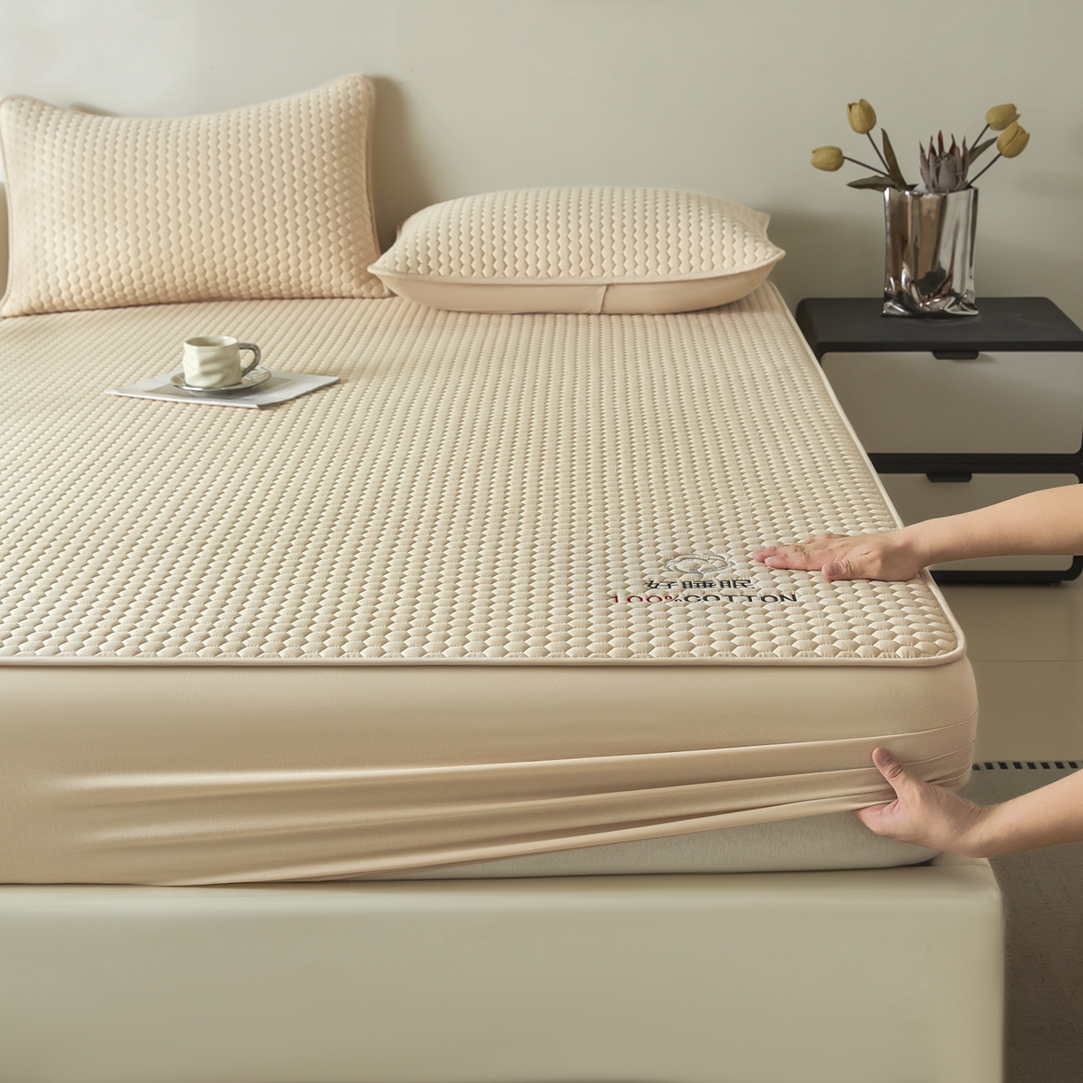 91家纺网 家纺一手货源 找家纺 芬晴家纺 2025新款A类好睡眠全棉夹棉系列床笠 好睡眠-浅卡