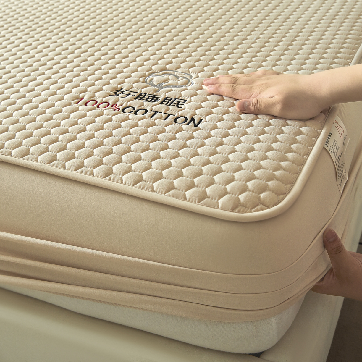 91家纺网 家纺一手货源 找家纺 芬晴家纺 2025新款A类好睡眠全棉夹棉系列床笠 好睡眠-浅卡