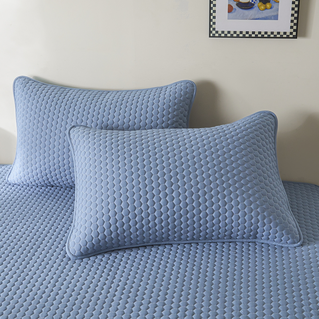 91家纺网 家纺一手货源 找家纺 芬晴家纺 2025新款A类好睡眠全棉夹棉系列床笠 好睡眠-雾蓝