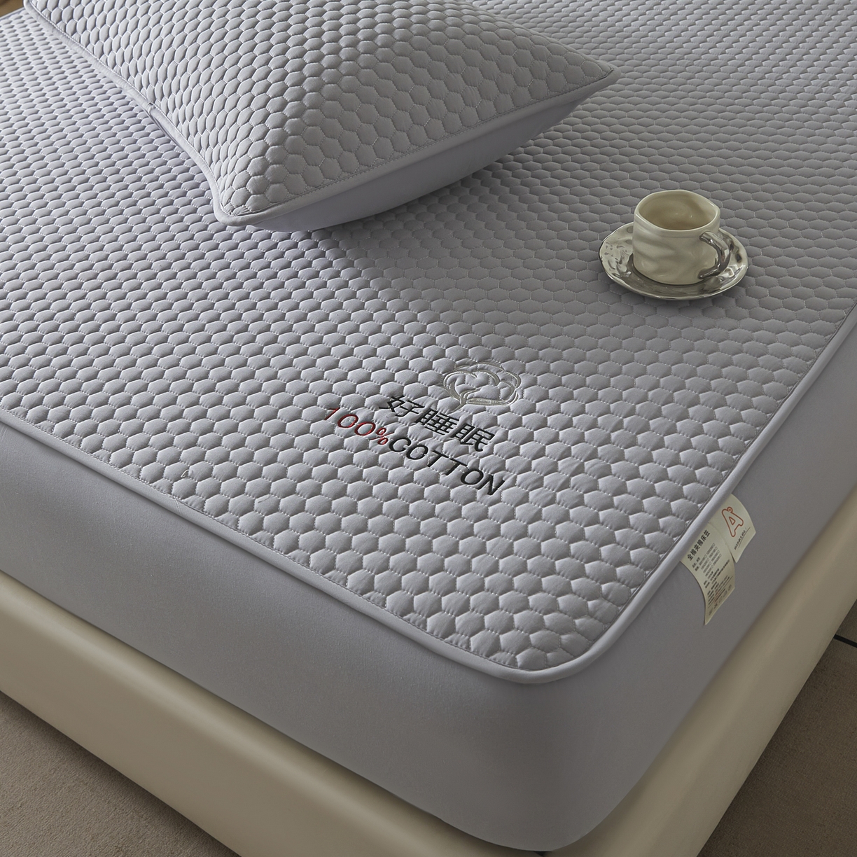 91家纺网 家纺一手货源 找家纺 芬晴家纺 2025新款A类好睡眠全棉夹棉系列床笠 好睡眠-星灰