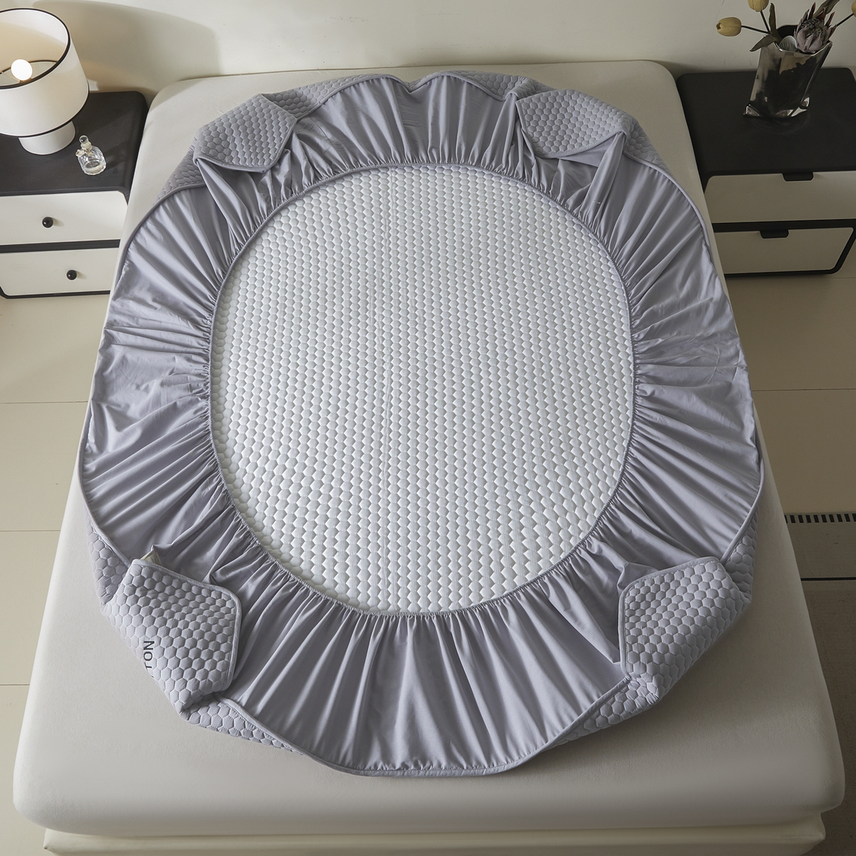 91家纺网 家纺一手货源 找家纺 芬晴家纺 2025新款A类好睡眠全棉夹棉系列床笠 好睡眠-星灰