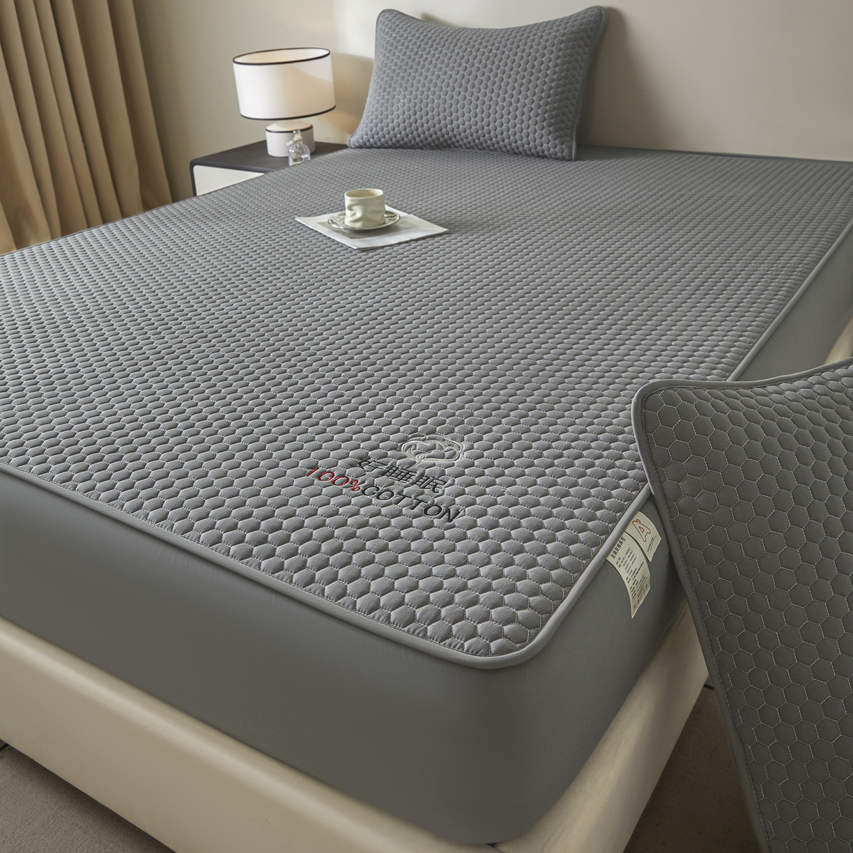 91家纺网 家纺一手货源 找家纺 芬晴家纺 2025新款A类好睡眠全棉夹棉系列床笠 好睡眠-岩灰