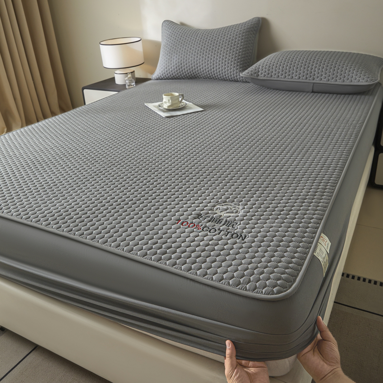 91家纺网 家纺一手货源 找家纺 芬晴家纺 2025新款A类好睡眠全棉夹棉系列床笠 好睡眠-岩灰