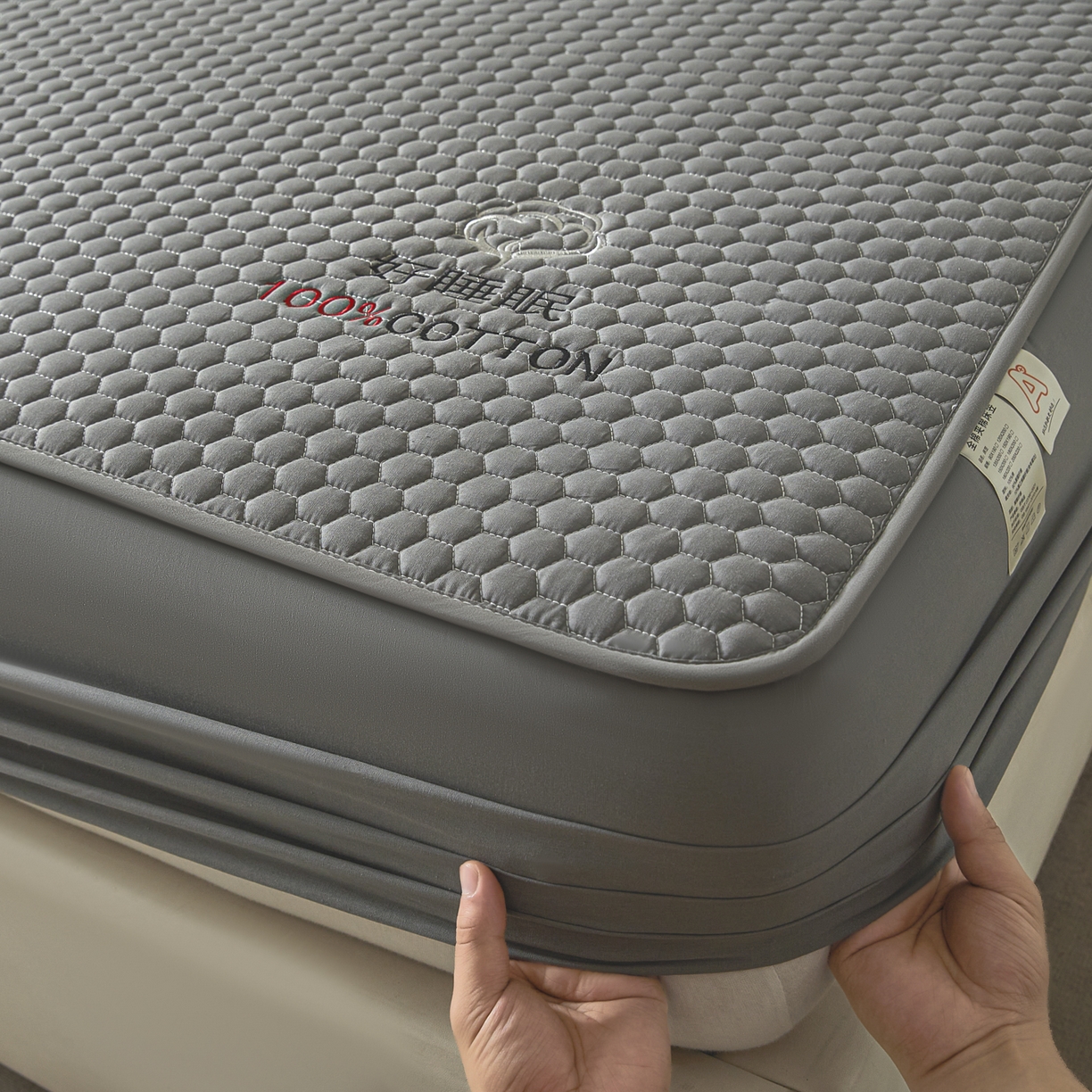 91家纺网 家纺一手货源 找家纺 芬晴家纺 2025新款A类好睡眠全棉夹棉系列床笠 好睡眠-岩灰