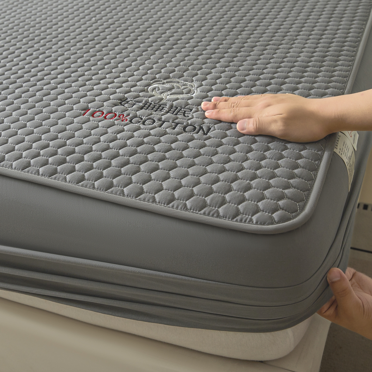 91家纺网 家纺一手货源 找家纺 芬晴家纺 2025新款A类好睡眠全棉夹棉系列床笠 好睡眠-岩灰