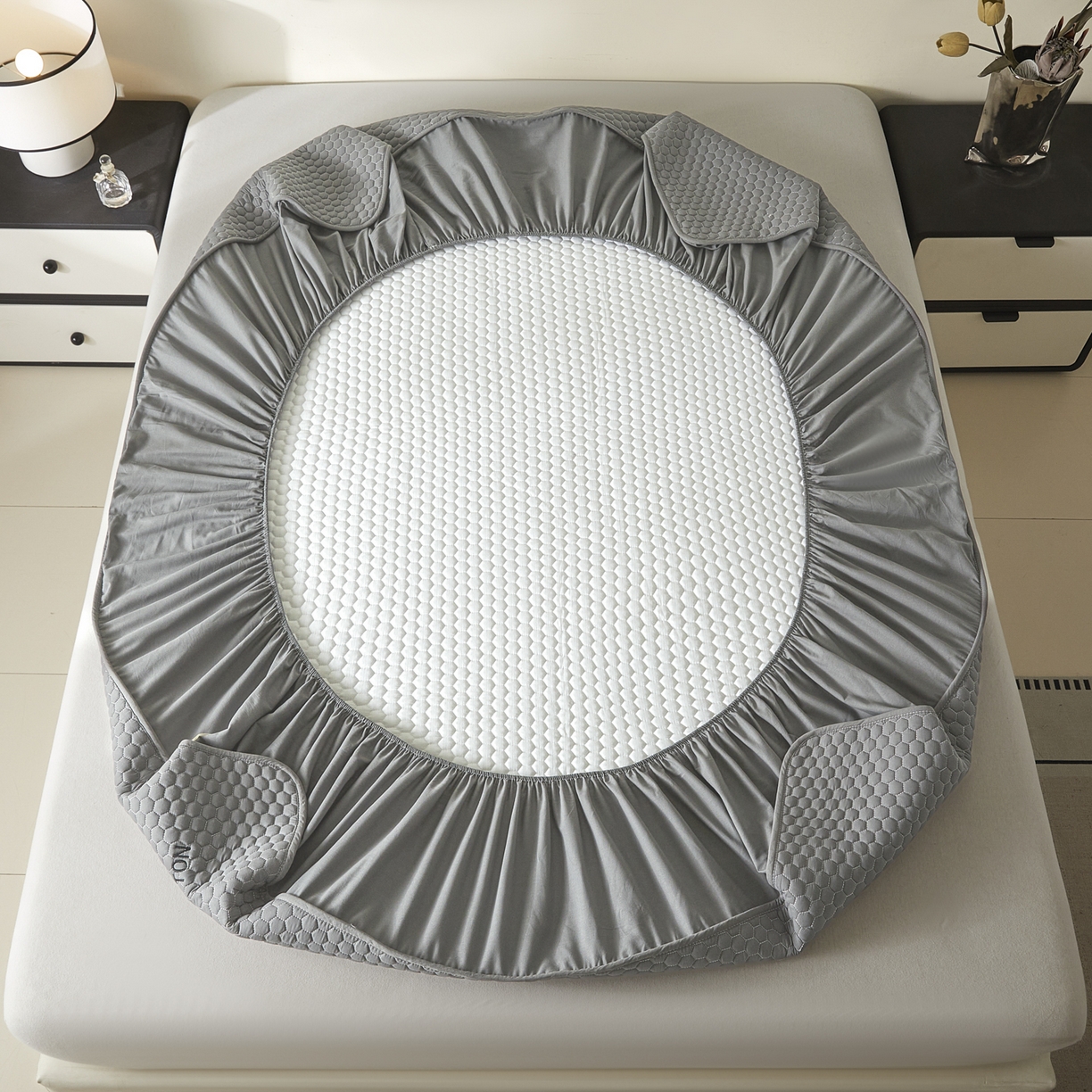 91家纺网 家纺一手货源 找家纺 芬晴家纺 2025新款A类好睡眠全棉夹棉系列床笠 好睡眠-岩灰