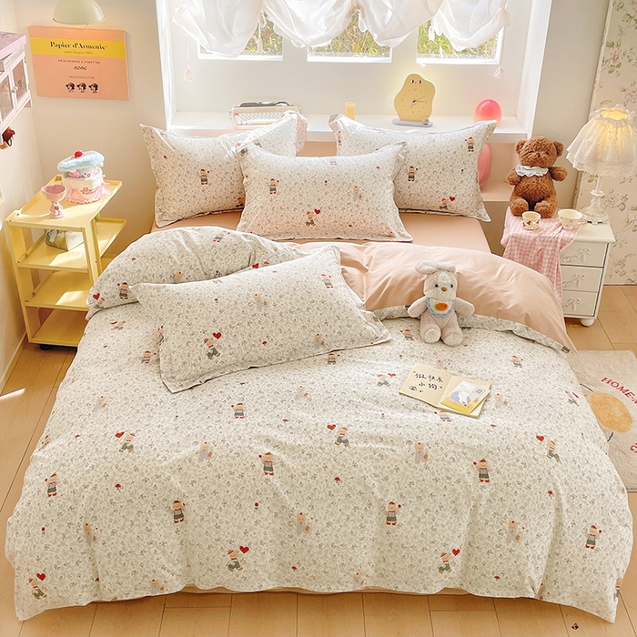 91家纺网 家纺一手货源 找家纺 帛美家纺 2025新款纯棉全棉印花四件套 熊抱繁花