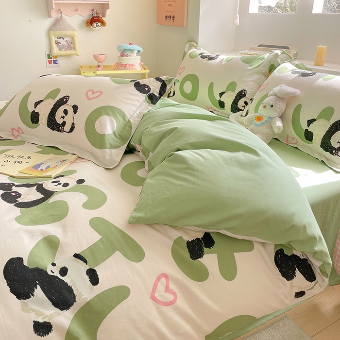 91家纺网 家纺一手货源 找家纺 帛美家纺 2025新款纯棉全棉印花四件套 米兜熊猫