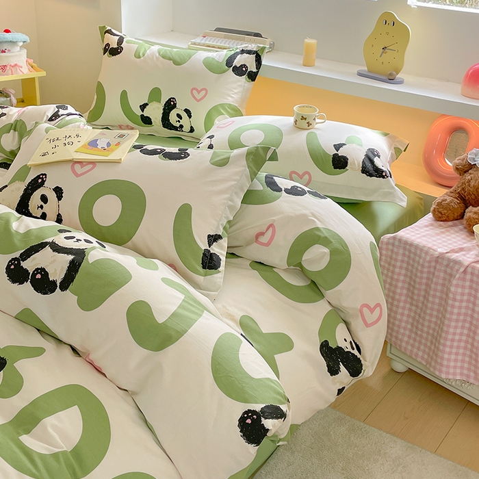 91家纺网 家纺一手货源 找家纺 帛美家纺 2025新款纯棉全棉印花四件套 米兜熊猫