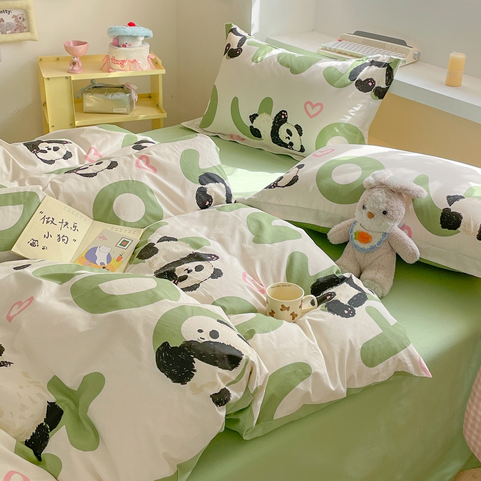 91家纺网 家纺一手货源 找家纺 帛美家纺 2025新款纯棉全棉印花四件套 米兜熊猫