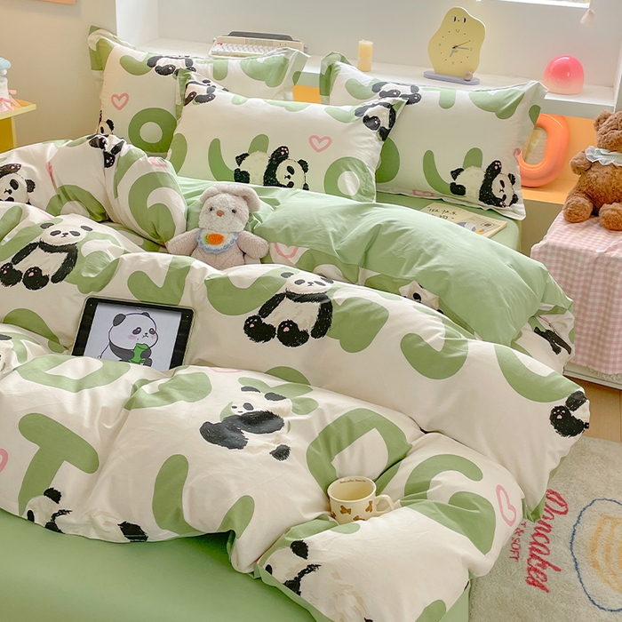 91家纺网 家纺一手货源 找家纺 帛美家纺 2025新款纯棉全棉印花四件套 米兜熊猫