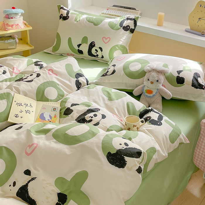 91家纺网 家纺一手货源 找家纺 帛美家纺 2025新款纯棉全棉印花四件套 米兜熊猫